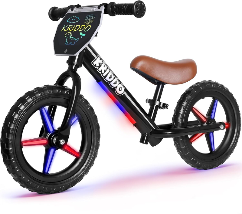 Toddler Balance Bike 12 Inch LED Light Up LCD Writing Board Kids Bike Black9