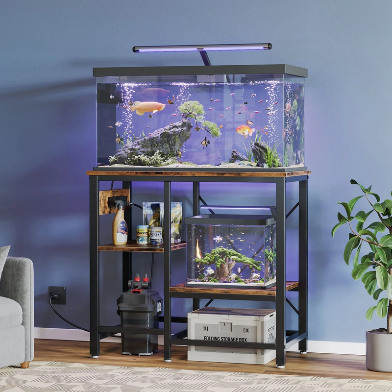 Heavy Duty 3-Tier Metal Aquarium Stand with Power Outlets for 20-37 Gallon Tanks0