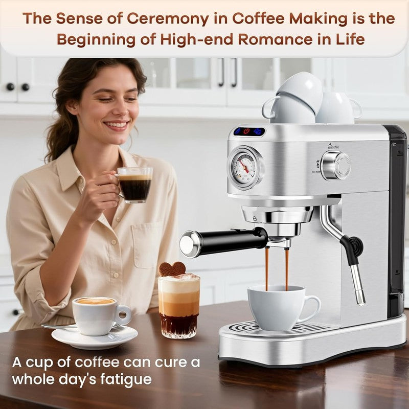 Espresso Machine, 20 Bar Compact Espresso Maker with Steam Milk Frother, Stainle7