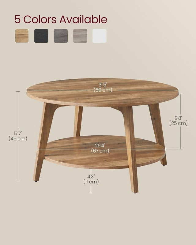 Round Coffee Table 2 Tier Storage Honey Brown 31.5in Living Room2