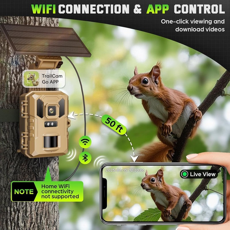 Trail Camera 4K 64MP WiFi Game Cam, Night Vision, Solar, 32GB SD, 0.2S Trigger3