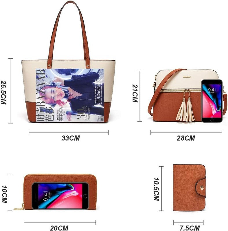 Women Fashion Synthetic Leather Handbag Set 4PCS Tote Shoulder Satchel Purse3