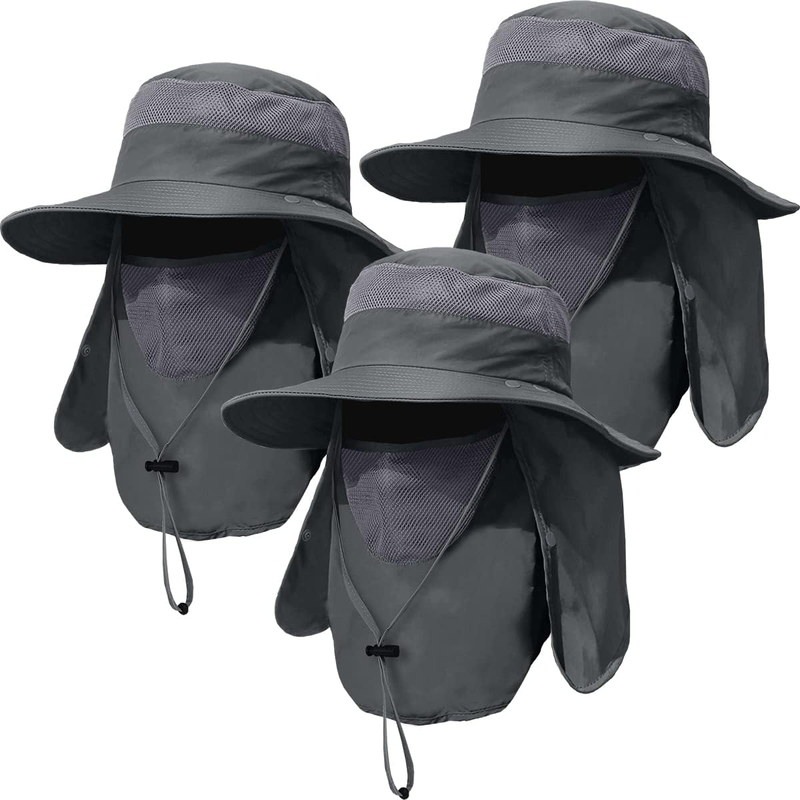 Men's Wide Brim Fishing Hat 3 Pack UPF 50+ Face Neck Flap Cap10