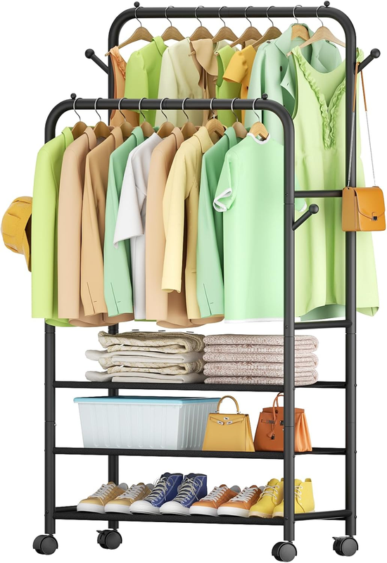 Rolling Clothes Rack 3-Tier Portable Garment Organizer with Wheels, Black10