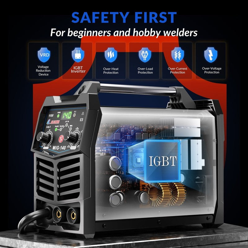 140A MIG Welder 3-in-1 Gasless Flux Core MMA TIG Welding Machine4