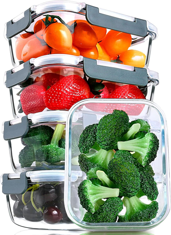 5 Pack 30oz Glass Meal Prep Containers Airtight Snap Lock Lids0