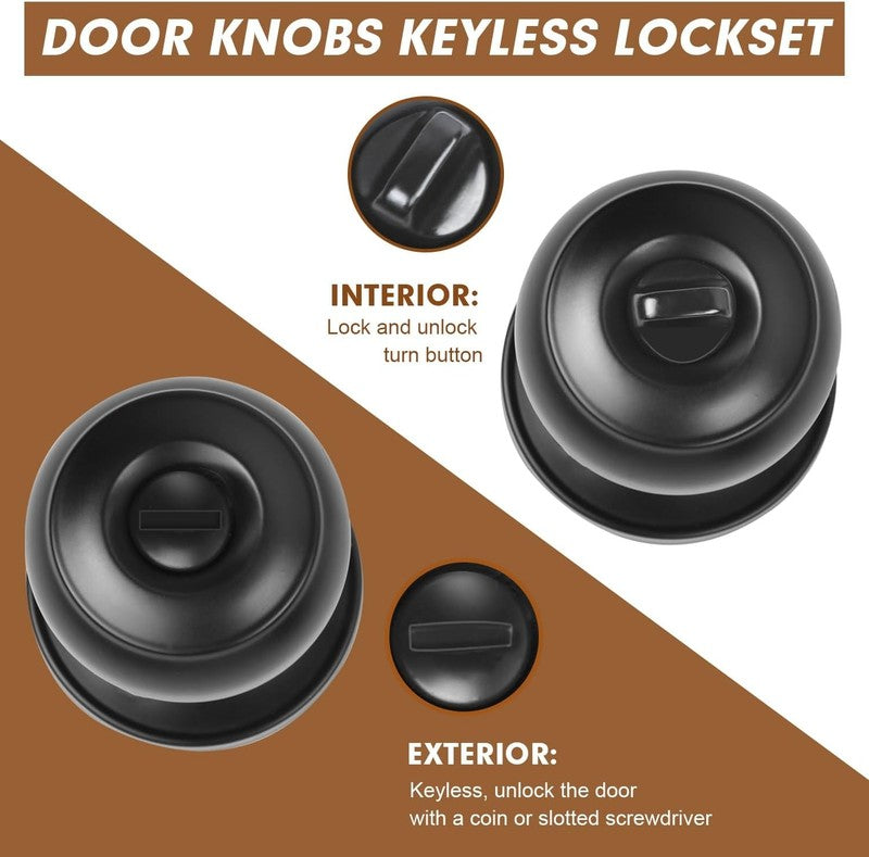 Privacy Door Knobs, 6 Pack Matte Black Door Knobs with Lock, Bed and Bath Door K4