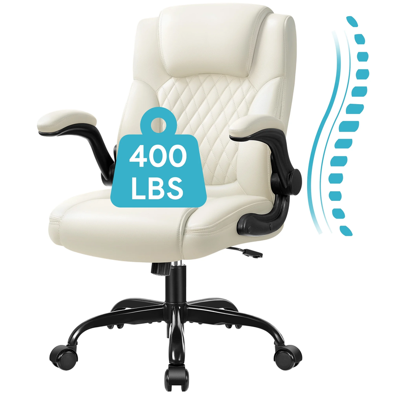 Ergonomic Leather Computer Office Chair 400LB Capacity Off White0