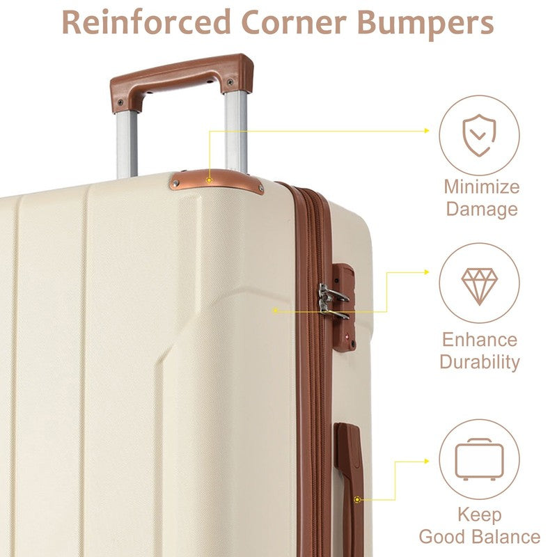 24" Carry On Luggage 65L Suitcase Wheels TSA Lock ABS+PC Lightweight White2