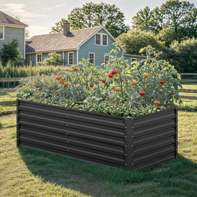 6Ftx3Ftx2Ft Large Raised Garden Bed Kit,Outdoor Galvanized Metal Patio Planter B2