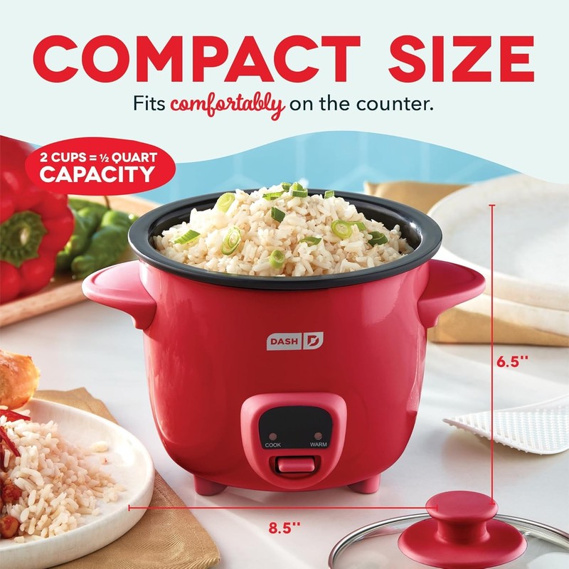 Mini Rice Cooker 0.5Qt Steamer Nonstick Pot Keep Warm Function Red1