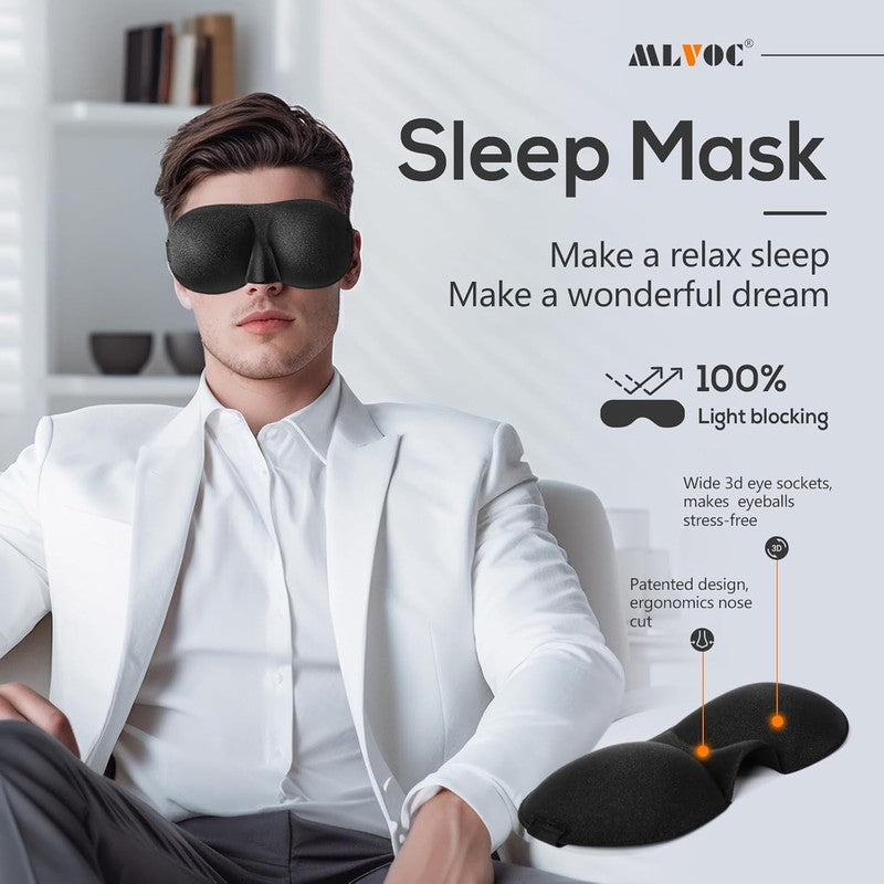 Memory Foam Travel Neck Pillow Kit w/ Eye Mask, Earplugs, Bag – Black7