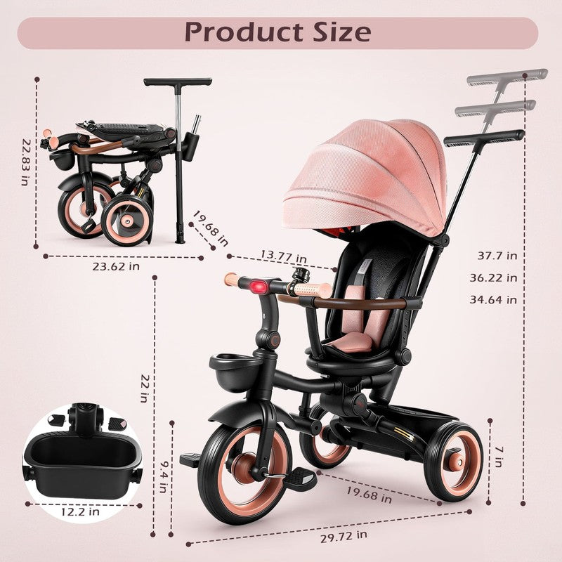 7 in 1 Foldable Tricycle Stroller for Toddler, Baby Tricycle with Adjustable Can6