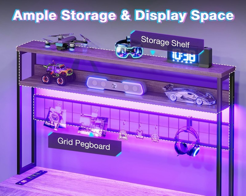 L Shaped Gaming Desk 59in Reversible Desk with 4 Drawers Grey LED Desk3