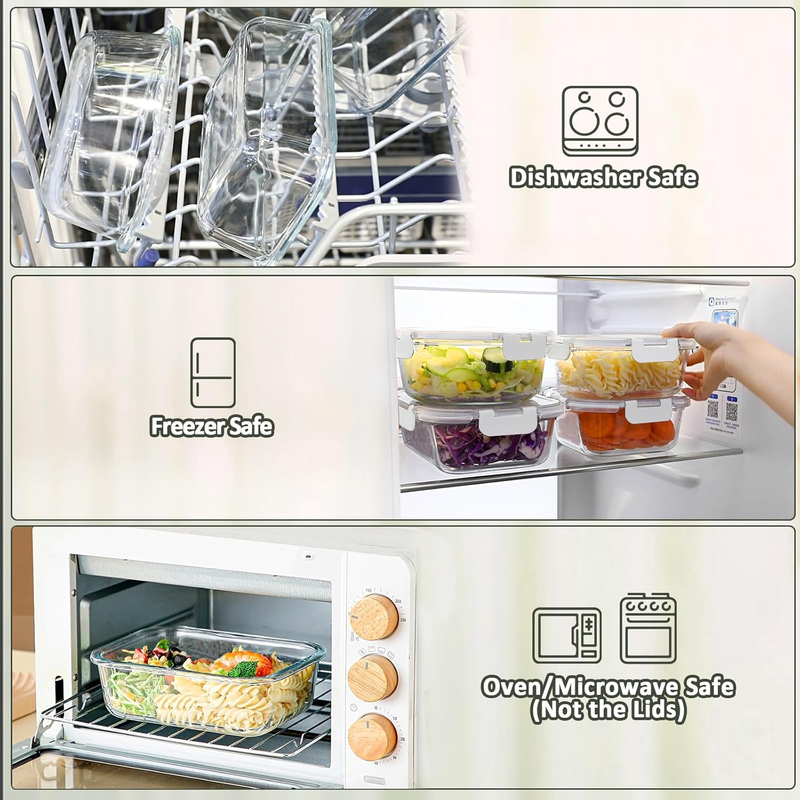 8 Pack 30oz Glass Meal Prep Containers Airtight Lids White4