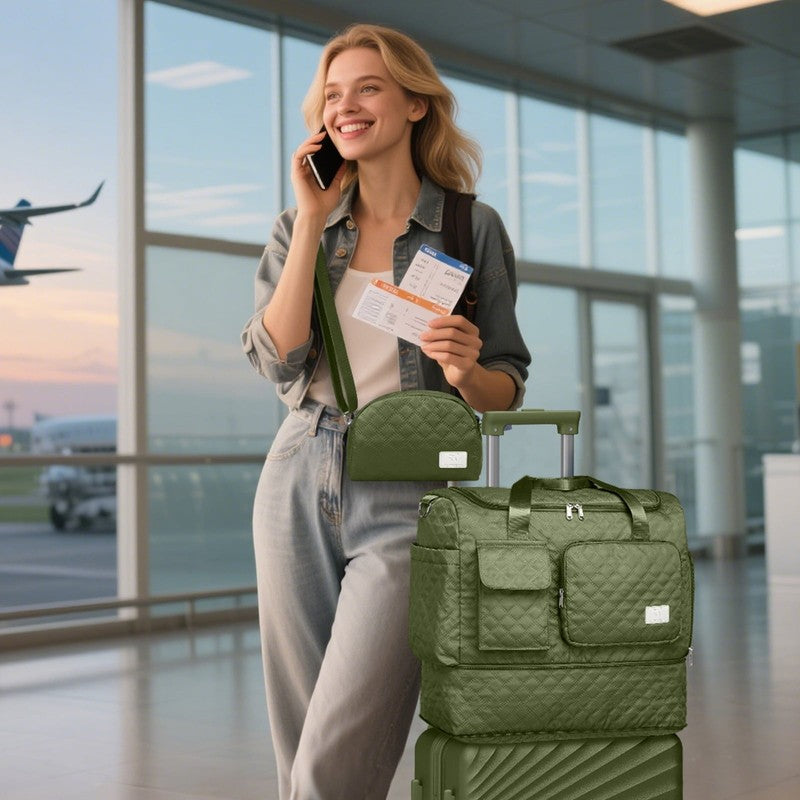 2-Piece Expandable Foldable Duffle Bag Set with Wet Pocket and Shoe Compartment,2