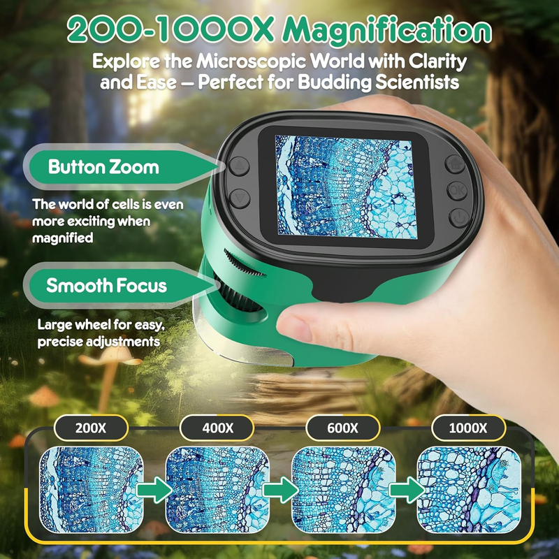 1000X Handheld Microscope for Kids 4K 2.0" Screen Rechargeable Mini Pocket Digit1