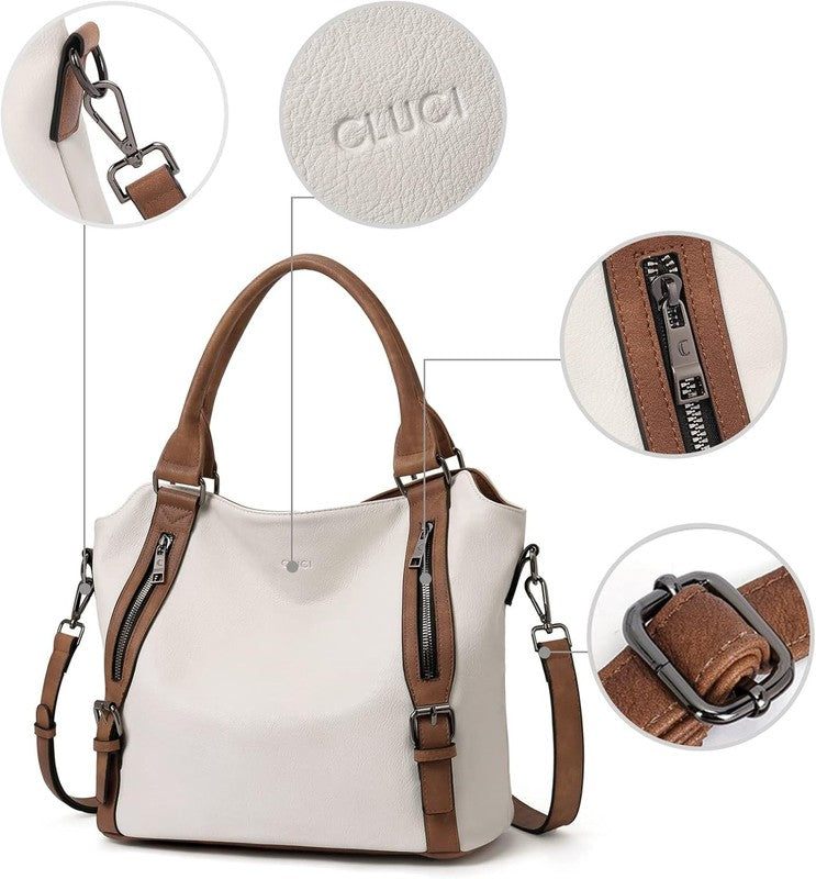 Large Women’s Hobo Bag Tote Purse w/ Multiple Pockets & Adjustable Strap Beige4
