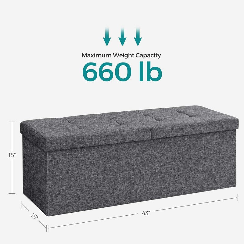 43'' Foldable Storage Ottoman Bench Flip Lid Entryway Living Room Dark Gray2