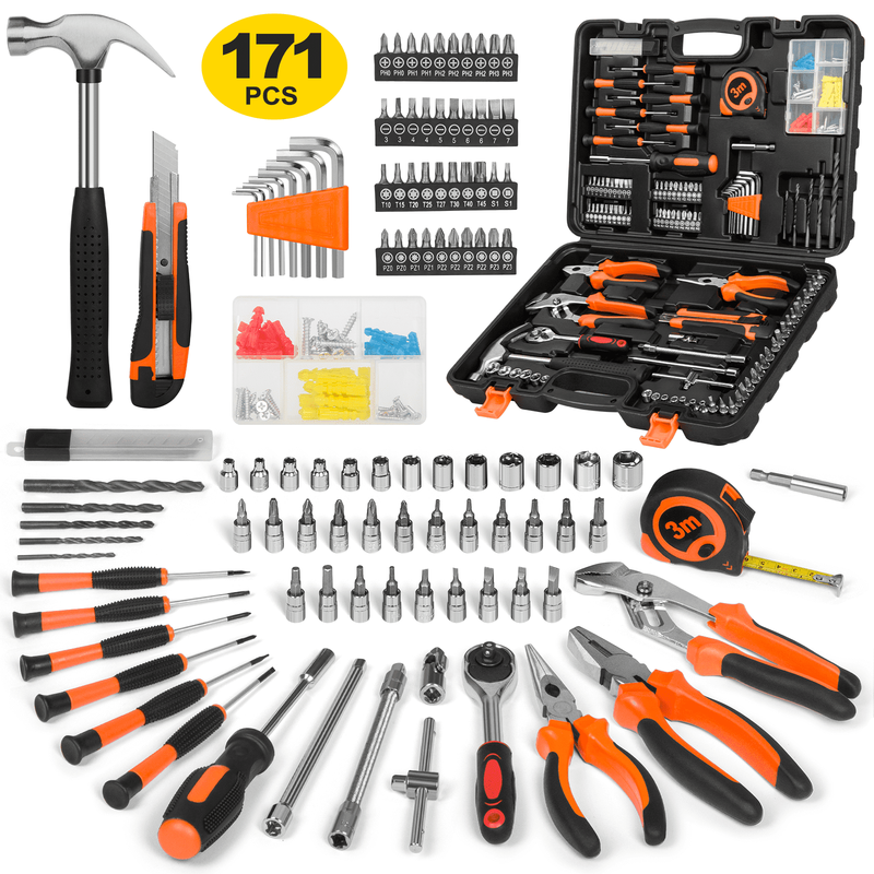 171 Piece Household Tool Kit/Mechanics Tool Set, Socket Wrench Auto Repair Tool 10