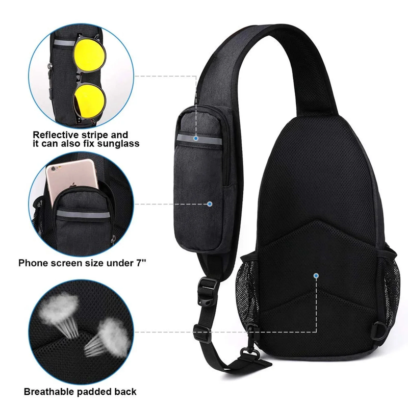 Unisex Hiking Travel Nylon Sling Bag Cross Body Shoulder Chest Bag,Black4