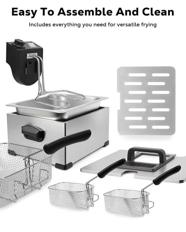 Casualife Deep Fryer with Dual Baskets, 5.3QT Electric Fryer with Adjustable Tem5