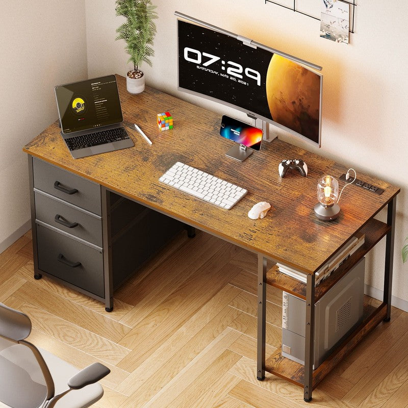 51 Inch Computer Desk with File Drawers & USB Power Outlets- Reversible Home Off6