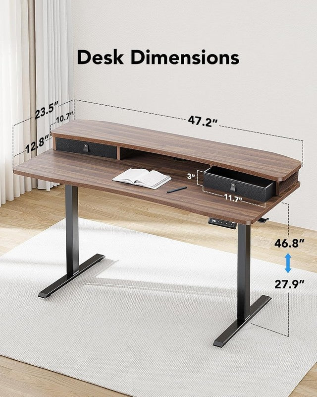 48x24 Electric Standing Desk w/ 2 Drawers 4 Presets Hooks Walnut2