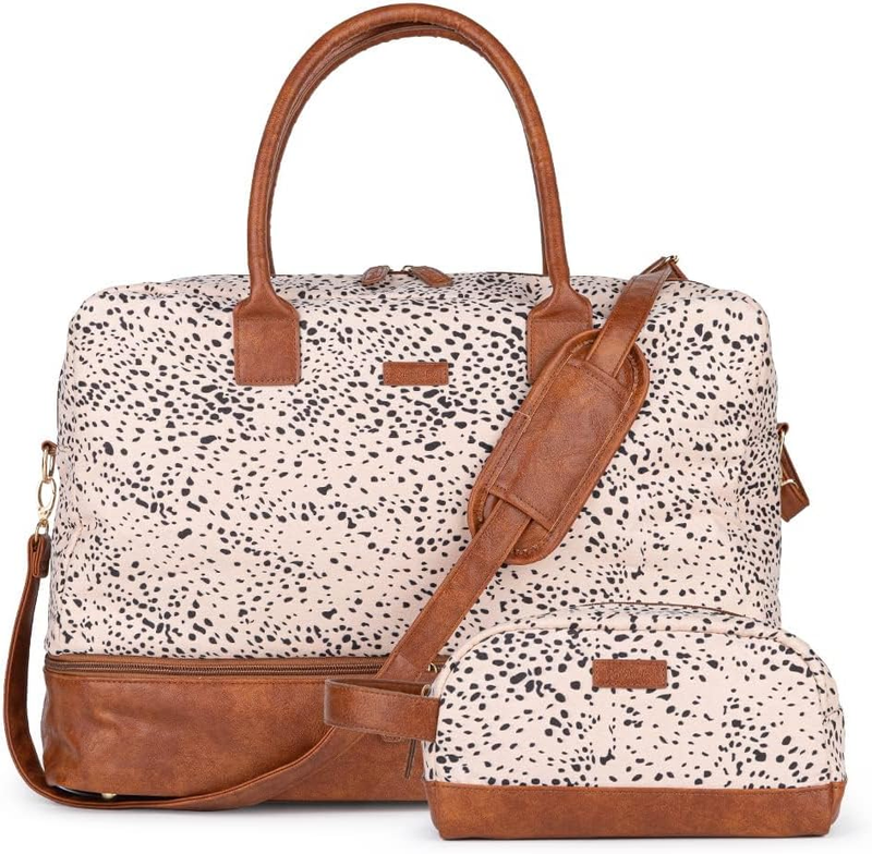 Canvas Weekender Duffle Bag Women Carry On w/ Shoe Compartment Toiletry7
