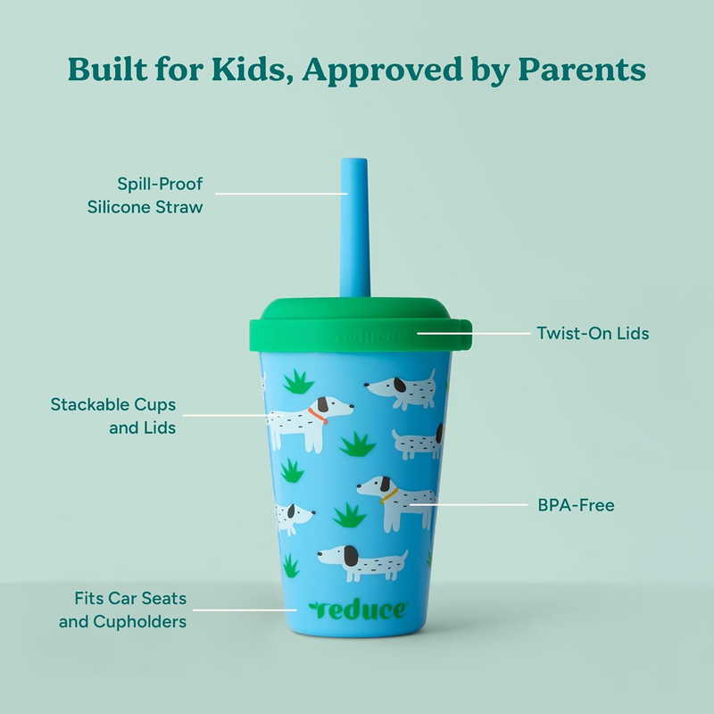 Gogo’s Kids 5PK Portable Tumblers 12oz Stackable Cups w/ Lids Spill Proof Straws4