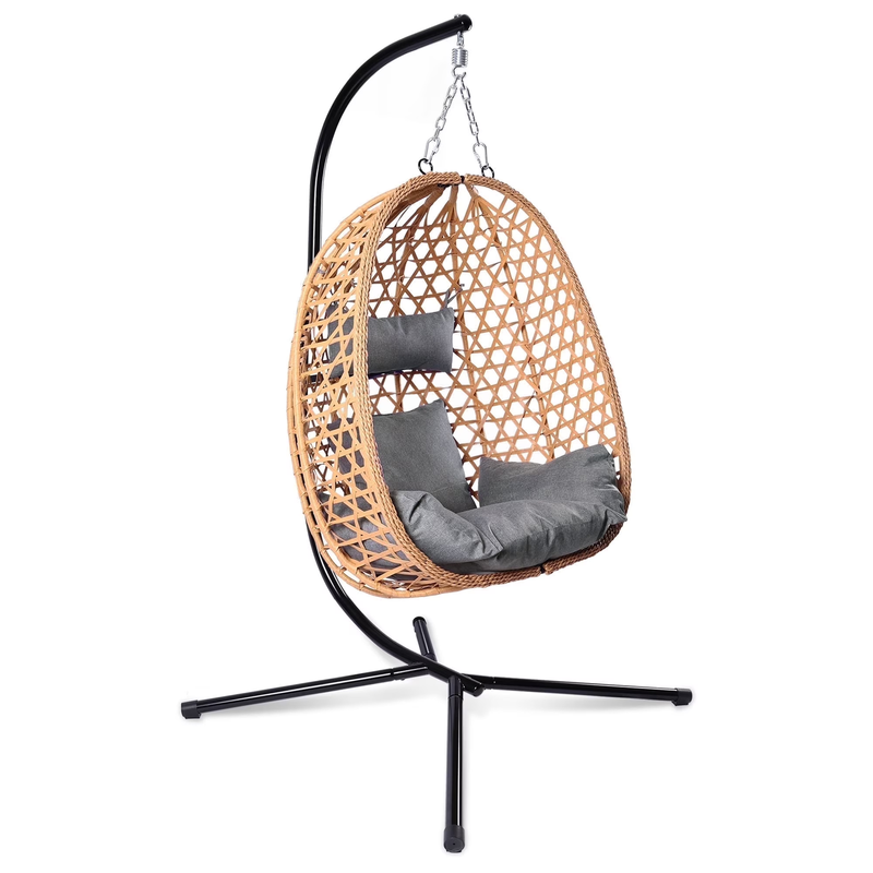 Egg Chair with Stand, Patio Wicker  Hanging Chair, Hammock Swing Chair, 350LBS C9
