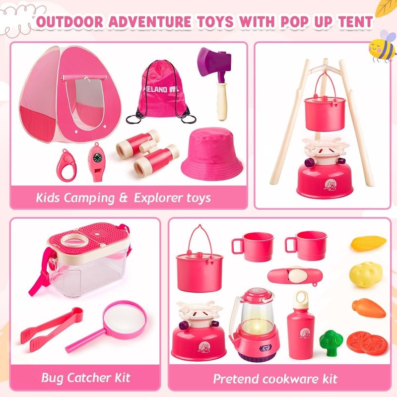 Kids Camping Set for Girls   Camping Tent Toys for Girls Indoor Outdoor Pretend 3