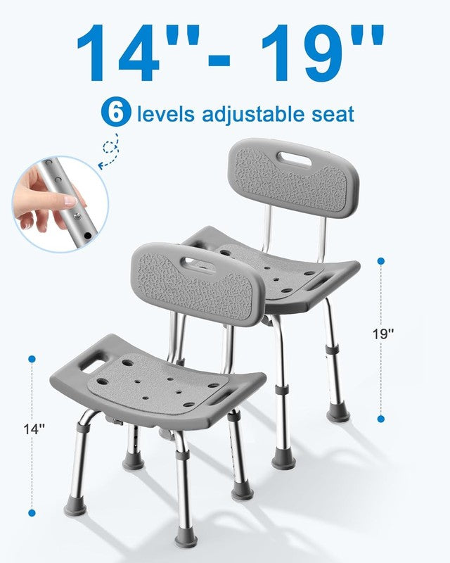Heavy Duty Shower Chair 400lb Bath Seat w/ Back for Seniors – Gray3