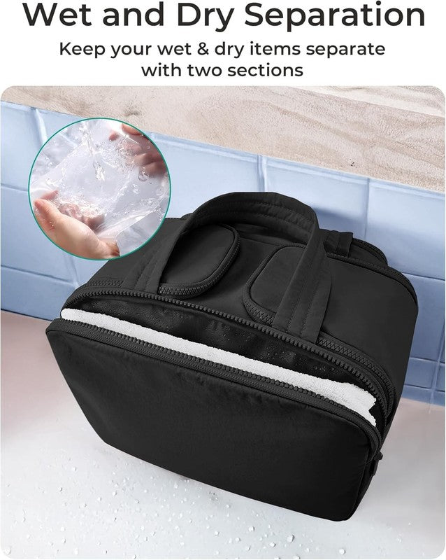 Travel Toiletry Bag Large Wide-Open Makeup Organizer Handle for Women Black3