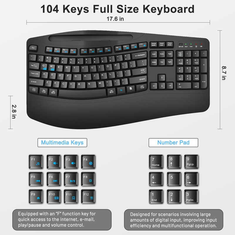 Full Size Wireless Keyboard Mouse Combo for Windows Mac PC Black6