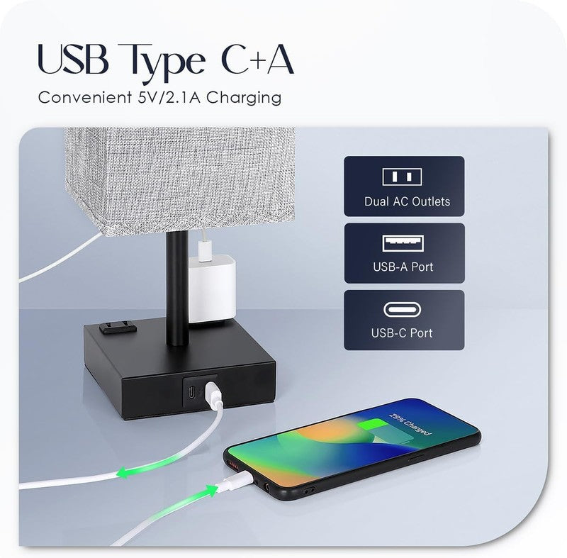 Bedside Table Lamps Set of 2   Touch Nightstand Lamp for Bedroom with USB C+A Ch3