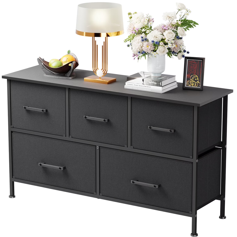 5 Fabric Drawers Dresser for Bedroom,Chest Organizer Units with Steel,Black8