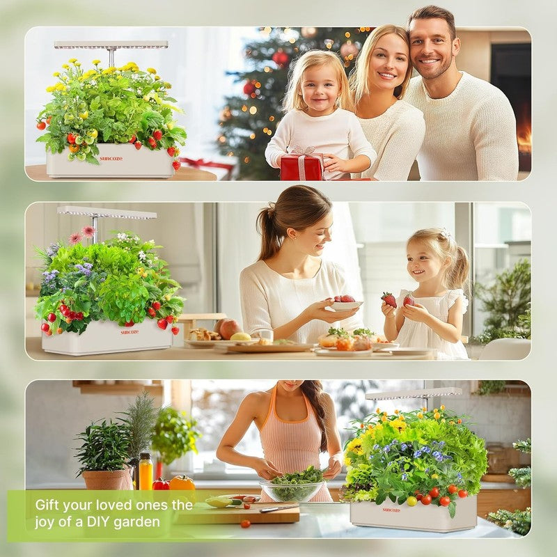 12 Pod Hydroponics System 24W LED Grow Light Indoor Herb Garden Kit Beige7
