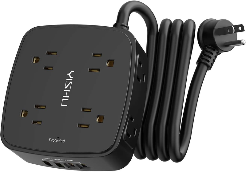 6FT Surge Protector Power Strip 8 Outlets 4 USB Ports Flat Plug Black10