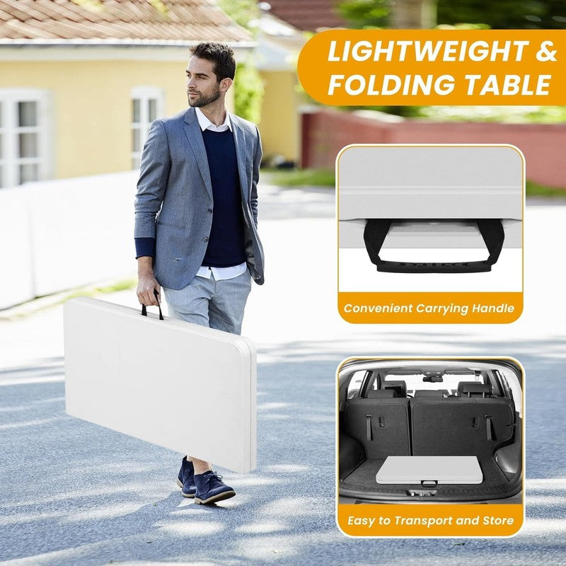 34" Square Folding Card Table with Handle, Portable Plastic Foldable Table for D5