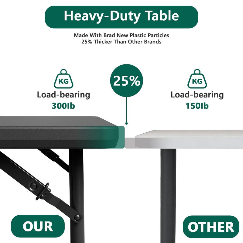 4 Ft Adjustable Height Folding Table, Max Load 400Lbs, Portable Camping Table wi8