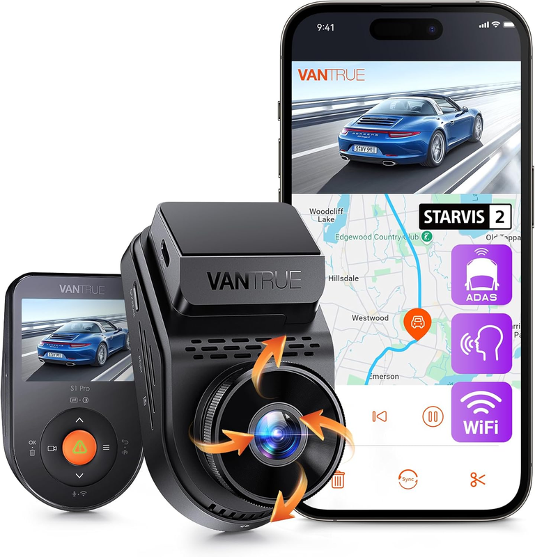 S1 Pro Dash Cam Front STARVIS 2, 2.7K Mini Dash Camera for Cars, ADAS, App Contr0