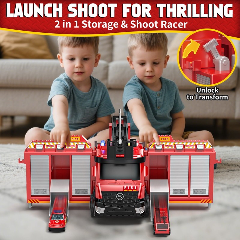 Fire Truck Toy for Boys 2–5 – Lights, Siren Sounds, Water Spray, Ladder & 6 Mini4