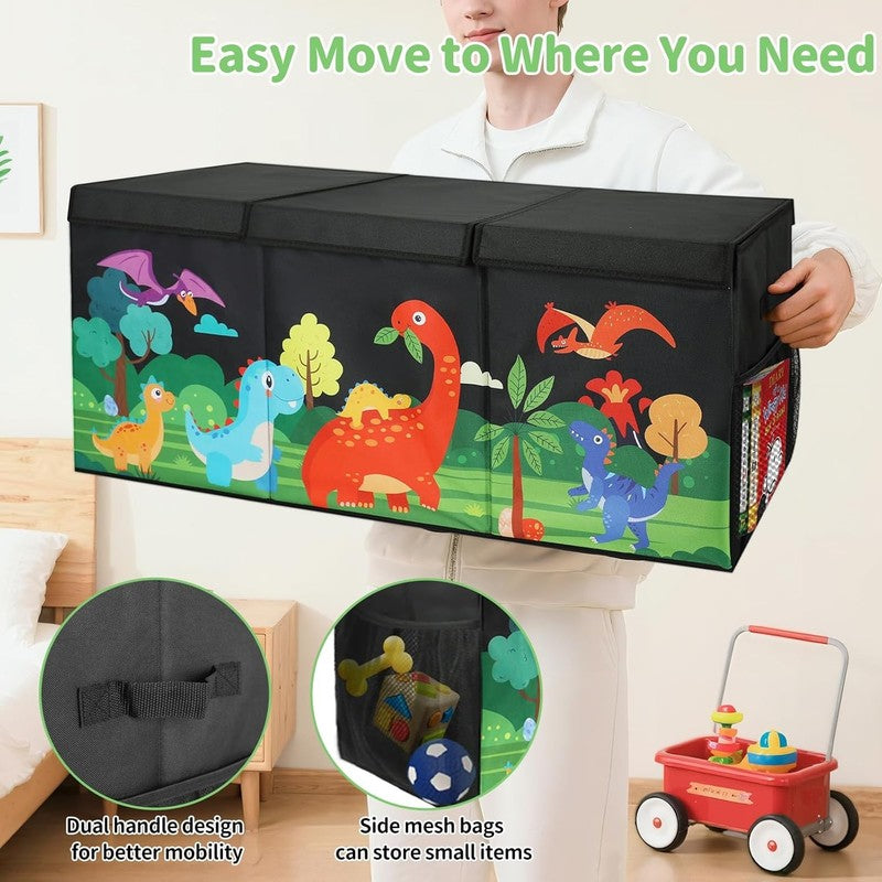 Extra Large Kids Toy Box Foldable Dinosaur Storage Bin Organizer Black4