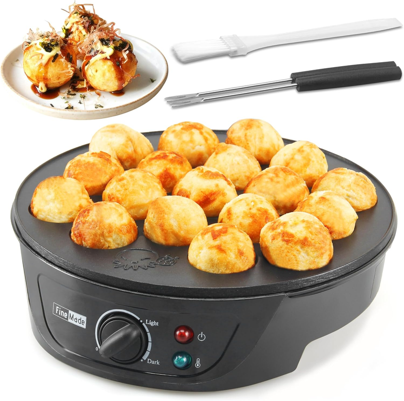 Takoyaki Maker Pan with Temperature Control, Tools and Recipes, Make 18 Japanese0