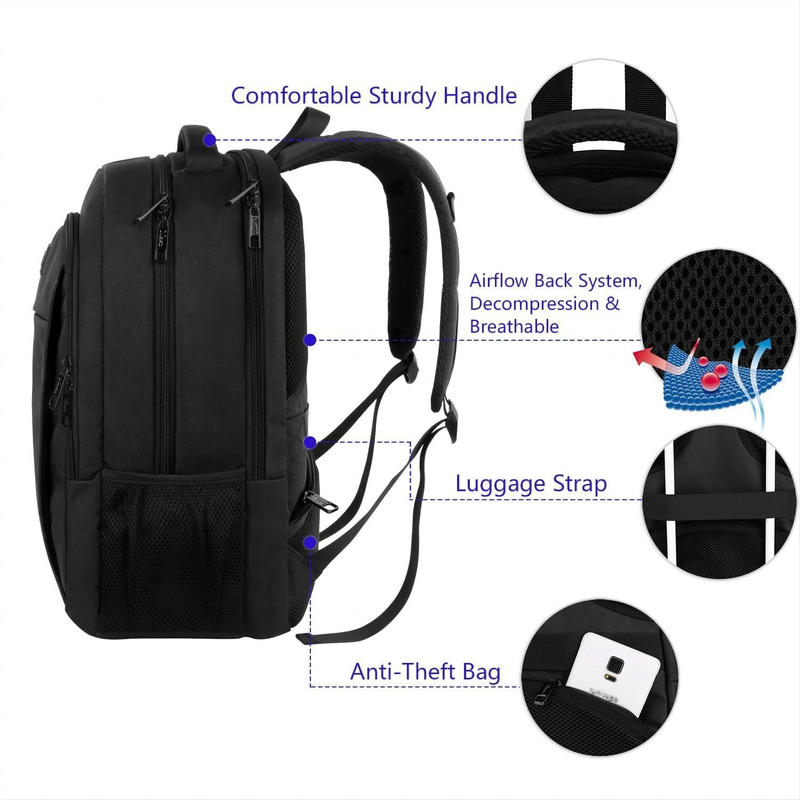 18.4" TSA Friendly Laptop Backpack Extra Large Travel Computer Bag Black2