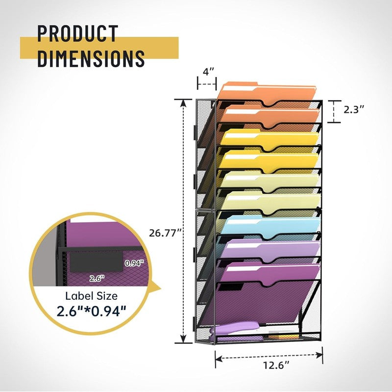 10-Tier Desktop Organizer Hanging Wall File Holder for Papers, Wall File Folder 1