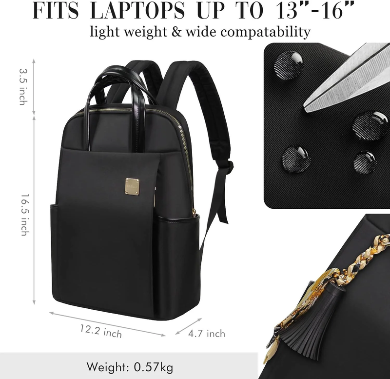 Womens Waterproof Laptop Backpack 14–16 Inch Polyester Black9
