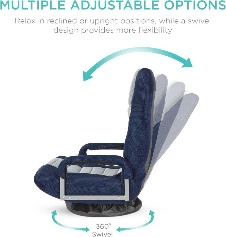 Gaming Floor Rocker Chair 360° Swivel, Lumbar Support, Blue/Gray3