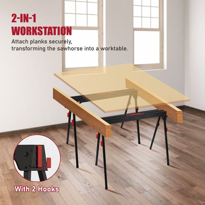 Hyper Stack Foldable Metal Sawhorse Heavy Duty 450lb Capacity8
